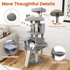 PETSITE Multi-Level Cat Tree, 65 Inches Tall with Sisal Scratching Posts, Condos, Rotatable Cat Basket, Dangling Balls, and Sisal Ladder, Ideal for Indoor Cats to Play and Rest (Grey)
