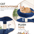 FDW | 36" Cat Tree Tower | Navy Blue | Multi-Level Indoor Activity Center with Sisal Scratching Posts, Condos, Plush Perches, Hanging Cat Toys | Sturdy, Easy to Assemble | for Kittens & Adult Cats