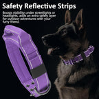 Tactical Dog Collar with Control Handle, Military Adjustable Pet Collar Reflective Heavy Metal Buckle Dog Collar, Soft Nylon Training Collar for Medium Large Dogs (Purple, Medium)