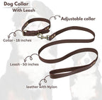 Lightnpro Heavy Duty Dog Collar and Leash Set - Adjustable Leather Dog Collar with Strong Metal Buckle & Durable Lead - Training & Walking Set for Large Dogs, German Shepherd, Great Dane, St. Bernard