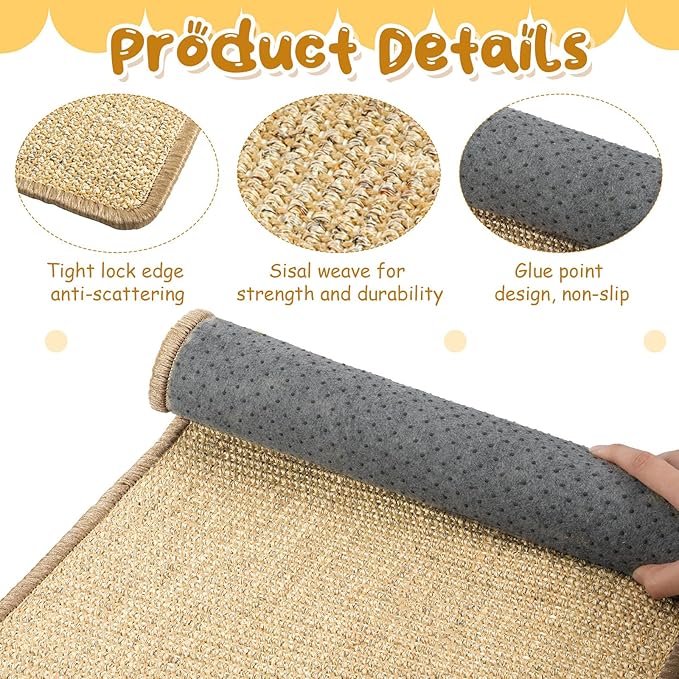 2 Pack 23.6 X 15.7 Inch Cat Scratch Mat, Natural Sisal Cat Bunny Rabbit Scratching Pad with Jute Border, Durable Scratch Rug, Natural Fabric Horizontal Cats Pad for Furniture Sofa and Wall(Beige)