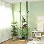 PawHut Floor to Ceiling Cat Tree, 89"-100" Adjustable Height Cactus Cat Climbing Tower for Indoor Cats with Grooming Brush Post, Cat Condo, Hammock, Sisal Scratching Posts, Green