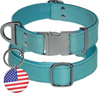 ADITYNA Leather Dog Collar with Metal Buckle - Heavy-Duty, Adjustable for Large & Extra Large Dogs - Walking & Training (Blue, Fits 19-30" Necks)