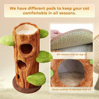 47.2'' Luxury Natural Cat Tree for Indoor Cats, Multi-Level Cat Tower with Scratching Post, Solid Wood Cat Condo for Multi-cat Families (Brown)