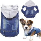 SILD Pet Clothes Dog Jeans Jacket Cool Blue Denim Coat Small Medium Dogs Lapel Vests Classic Hoodies Puppy Blue Vintage Washed Clothes (Grey,M)