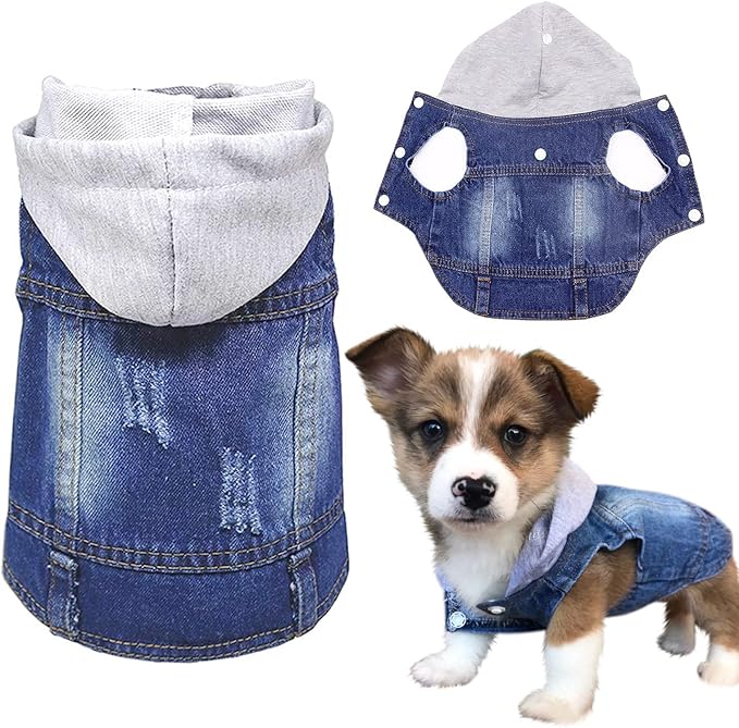 SILD Pet Clothes Dog Jeans Jacket Cool Blue Denim Coat Small Medium Dogs Lapel Vests Classic Hoodies Puppy Blue Vintage Washed Clothes
