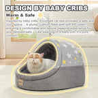 Jiupety Cute Cat Beds for Indoor Cats, Cat Cave Bed for Kittens, Large Cat Cave and Covered Cat Bed with Anti-Slip Bottom, Washable Removable Cushion, M(16"x16"x13"), Gray Star