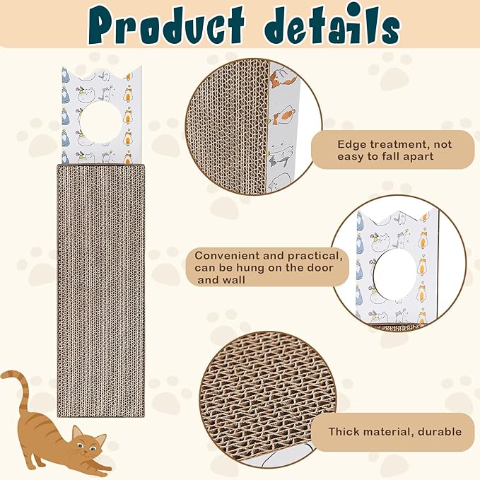 4 Pcs 15 Inch Door Hanging Cat Scratcher Cardboard Cat Scratching Board Reversible Door Hanger Scratcher Kitty Scratching Post Pad Mat for Indoor Doorknob Wall Floor