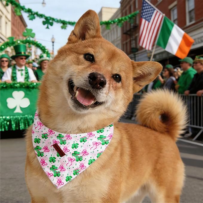 Elegant little tail St Patrick's Dog Bandana, Lucky Clover 1PC Washable Pet Scarf Female or Male Square Dog Bib Kerchief Scarf Adjustable Pet Bandanas for Medium Large Dogs