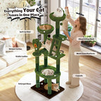 72in Cactus Cat Tree Tower – Transparent Capsule, Sisal Scratching Posts & Plush Perches | Multi-Level Adventure Center for Kittens & Large Cats, Sturdy & Stylish Home Decor (Green)