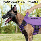 WINGOIN Purple Tactical Dog Harness with Handle Tactical Dog Harness for Large Dogs No Pull Adjustable Pet Harness Reflective K9 Military Service Dog Vest for Walking Hiking Training (L)