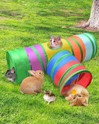 Bissap Rabbit Tunnel, 9.8'' Collapsible Bunny Tunnel and Tube 3 Ways Pet Hideout with 1 Play Ball for Indoor Kittens Dwarf Rabbit Bunny Guinea Pig Chinchilla Small Animal Activity Fun Toy (Rainbow)