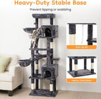74" Cat Tree Tower with Scratching Posts, Condos, Perch, Hammocks & Toys, Cat Tree for Indoor Cats Large Adult, Ideal for Multi-Cat Households, Dark Gray