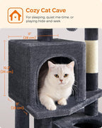 Feandrea Cat Tree, 59.5-Inch Tall Cat Tower, Plush Multi-Level Condo with 5 Scratching Posts, 2 Perches, 2 Caves, Hammock, 2 Pompoms, Smoky Gray UPCT192G01