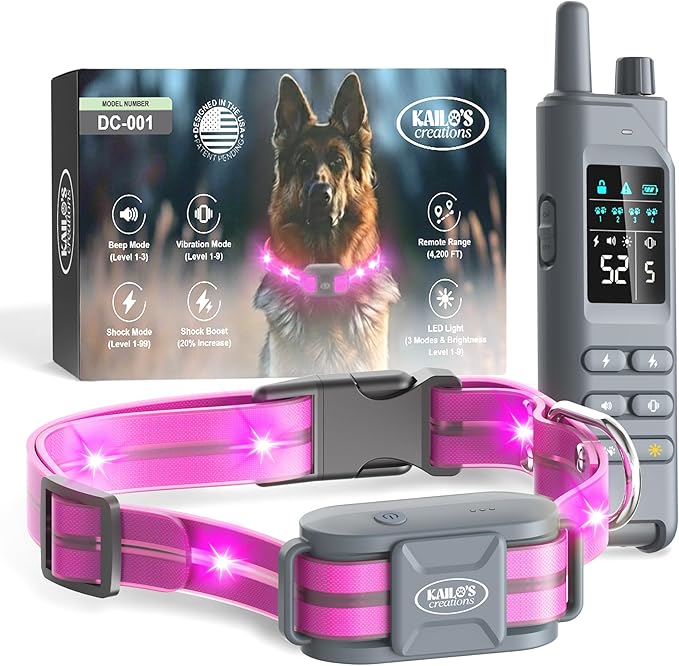 Dog Shock Collar (New Version) with 360° LED Lights – 4200FT Dog Training Collar with Remote, IPX8 Waterproof, Beep/Vibration/Safety Shock Modes, Rechargeable E-Collar for Dogs