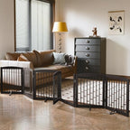 Freestanding Pet Gates with Walk Through Door, Dog Indoor Fence, Dog Gate for The House, Doorway, Stairs, Extra Wide Pet Gate, Support Feet Included, 120 Inch Wide, 6 Panels 24" Tall, Brown