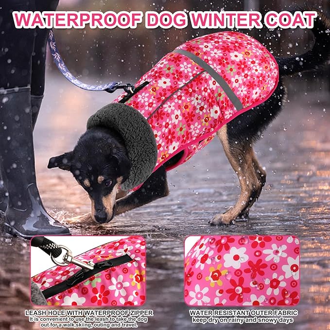 Doglay Dog Coat, Waterproof Dog Jacket Pet Winter Coat for Cold Weather with Thicken Furry Collar, Reflective Puppy Winter Jacket Warm Fleece Lining for Small Medium Large Pets