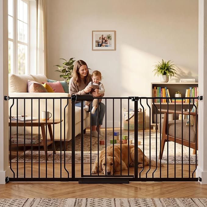 TSAYAWA 62.2"-71.65" Extra Wide Auto Closing Baby Safety Gate for Stairs & Doorways, Pressure Mounted No Drill Pet Gate with Walk-Through Door - Heavy Duty Childproof Gate for Toddlers, Kids, Dogs