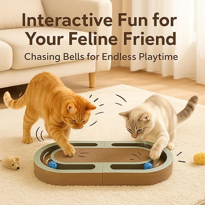 Extra Long 26" Folding Cat Scratch Pad with Chasing Balls Double Sided Interactive Cardboard Cat Scratcher Cat Scratching Board for Cats Cardboard Scratching Pads for Indoor Cat Toy