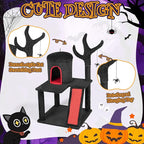 Outvita Gothic Cat Tree,42" Halloween Cat Tower Cat Tree with Spacious Cat Condo, Brach Shaped Scratching Post, Scratching Ladder, Spider Toy for Indoor Cats, Red & Black