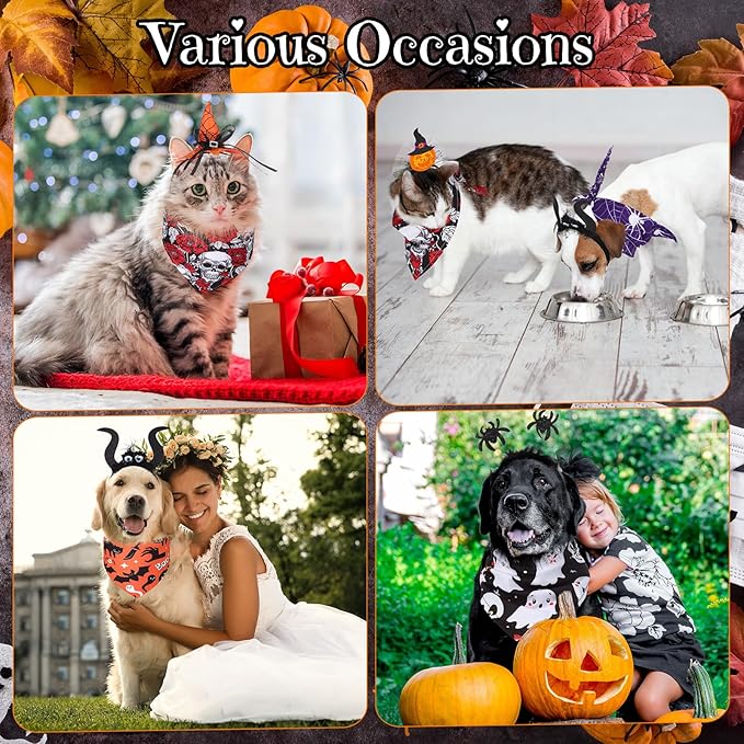 Sadnyy 18 Pcs Halloween Dog Bandanas Bulk Pumpkin Dog Bandanas Spider Triangle Scarf Adjustable Bat Headbands Bib for Small Medium Large Pet Halloween Holiday Costume Accessories
