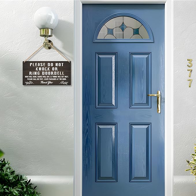 Do Not Knock Baby Sleeping Sign for Front Door, Double-sided PVC Rustic Please Do Not Ring Doorbell No Soliciting Hanging Sign for Home, House, Office, Business