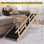Dog Ramp for Bed or Couch, Wooden Pet Ramp with 20° Gentle Slope, Removable Side Rails, Non-Slip Surface, Top Platform & Wheels, Safe Bed Ramp for Small, Large & Senior Dogs, 60" Long, Natural