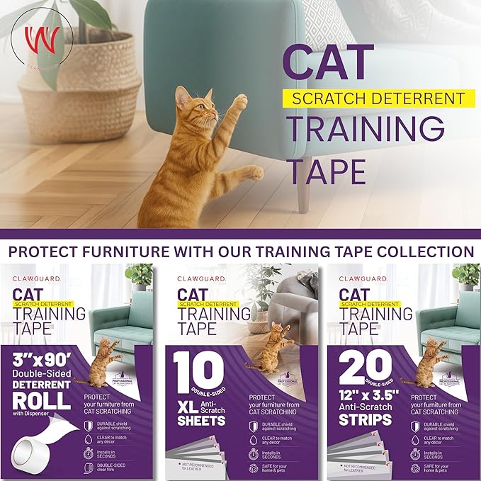 CLAWGUARD Cat Training Tape Sheets – 10 XL (17x11.5 in) Double-Sided Anti Scratch Shields – Cat Scratch Furniture Protector for Sofa, Couch & Surfaces