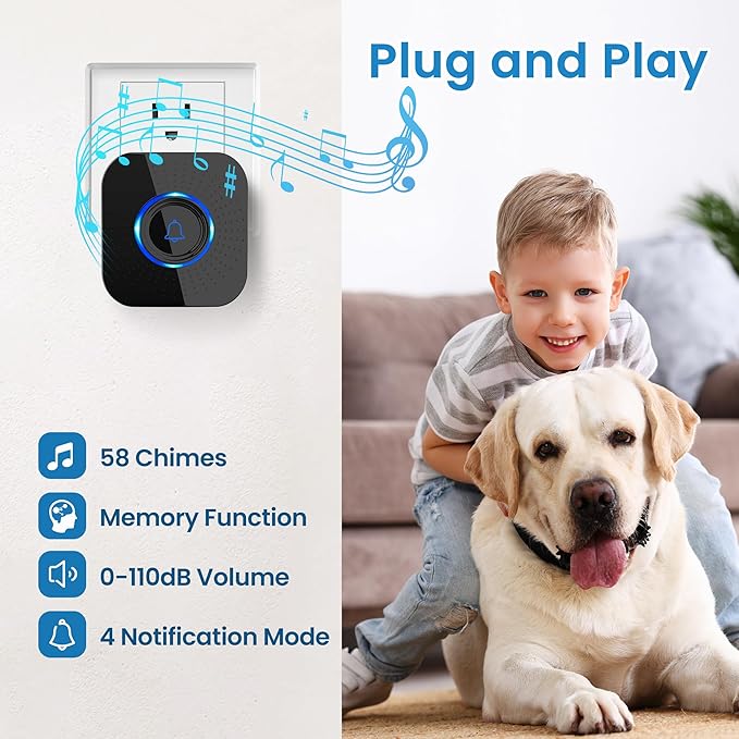 Dog Door Bell for Potty Training, Wireless Doggie Door Bell Operating at 1000 Feet with IP65 Waterproof Touch Button, 58 Melodies & 4 Notification Modes