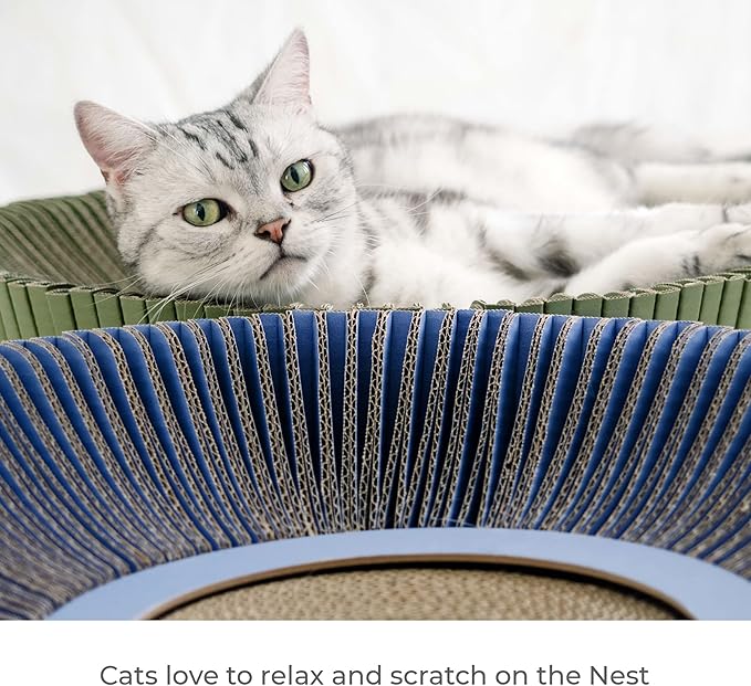 Nest Cat Scratcher Lounge Bed - for Rubbing, Resting, and Scratching (Assembled Bundle, Nordic Blue)