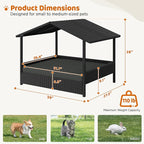 Yaheetech Wicker Dog House Outdoor Indoor with Canopy, Elevated Dog Shelter Dog Bed with Cushion for Small/Medium Dogs, Shade for Deck, Patio, Yard, Pool, Black House, Gray Cushion