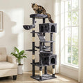 Large Cat Tree with Scratching Posts, Bed, Hammocks & Condos – Multi-Level Cat Tower for Playful Cats, 74" Modern Jungle Gym for Multiple Cats, Grey