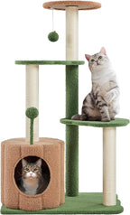 Yaheetech 42in Cactus Cat Tree, Green Cat Tree Tower w/Pumpkin Condo, Multi-Level Perches, 3 Scratching Posts, Teasing Ball for Indoor Kittens