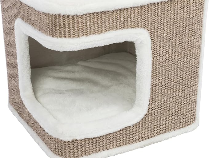 TRIXIE Ava Cat Tree with Condo, Cozy Top Platform with Removable Cushion, Dangling Cat Toy