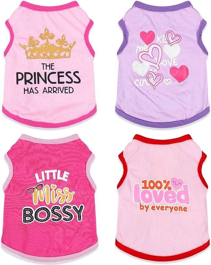 4 Pieces Chihuahua Clothes Cute Dog Clothes for Small Dogs Girl Puppy Shirt Yorkie Clothes Soft Pink Extra Small Dog Pet Clothing Comfortable XXS