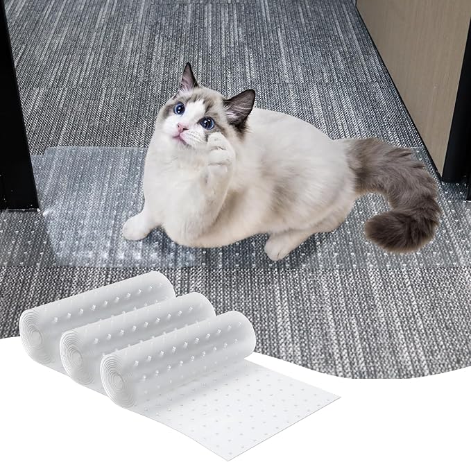 KHS 3PCS Plastic Carpet Protector for Pets, 3.6FT Carpet Scratch Stopper, Stop Cats from Scratching Carpets at Doorways, Easy to Cut Cat Scratch Protector Mat, Plastic Runners