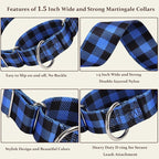 1.5 Inches Martingale Collar for Dogs Large Medium, with Special Blue Plaid Design, Adjustable Premium No Slip Collar for Girl Boy Dogs(Blue Plaid L)