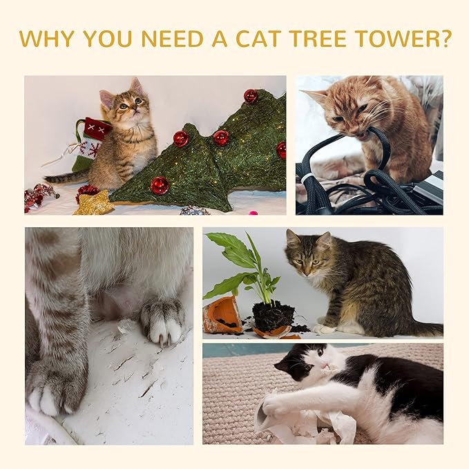 PawHut Floor to Ceiling Cat Tree, 94.5-102.5 inch Adjustable Height Cat Climbing Tower with Scratching Posts, Condos, Hammocks, Tubes, Ladders, Platforms, Dangling Balls for Indoor Kittens, Light Gray