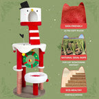KAMABOKO Christmas Cat Tree Cat Tower with Cat Condos, 64.2" Multi-Level Top Perches, Sisal Ramp Scratching Posts, Cozy Basket, Hammocks, Large Cats Pet Activity Structure