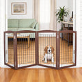 ZJSF Freestanding Foldable Dog Gate for House Extra Wide Wooden Brown Puppy Gate Stairs Dog Gates Doorways Tall Pet Gate 32 "Height 4 Panels Pet Fence