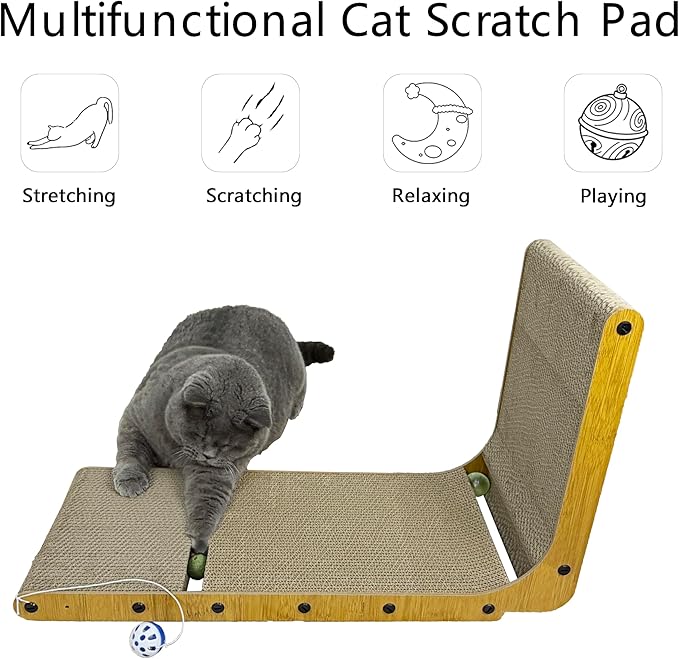 Cat Scratching Board,L Shape Cat Scratch Pad Wall Mounted, Cat Scratching Cardboard with Ball Toy for Indoor, Cardboard Cat Scratcher with Double-Sided Usability
