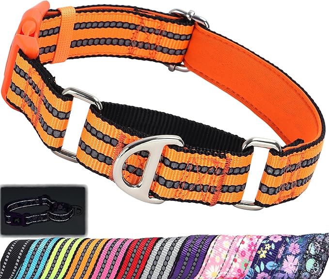 Martingale Collar for Dogs -Reflective Nylon No Slip Choke with Padded Comfort Heavy Duty Dog Collar with Quick Release Buckle for Training, Walking & Overexcited Pulling Orange M
