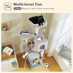 PEQULTI 62" Cat Tree for Indoor Cats, Multi-Level Cat Tower with Cozy Cat Condo Clearance Prime, Grey