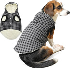 Fleece Lining Dog Hoodie for Medium Dogs Extra Warm Plaid Sweater with Drawstring Hooded Coats in Winter Doggie Jacket,Black XL