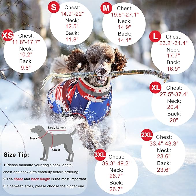 Dogcheer Dog Winter Coat, American Flag Dog Jacket with Harness, Adjustable Puppy Coat with Zipper, Waterproof Pet Fleece Jacket Snowsuit for Small Medium Large Dogs - US Flag XS