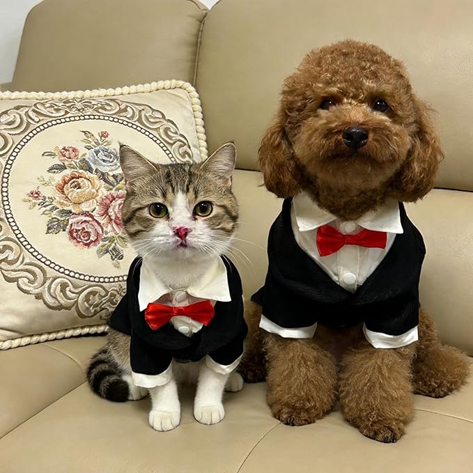 Dog Tuxedo Suit with Bow Tie Dog Shirt Puppy Clothes Formal Pet Tux Party Birthday Costume for Small Medium Dogs Pet Weding Attire Dress Up Cosplay Prince Costume Gentleman Apparel (X-Large)