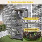 ROOMTEC Catio Outdoor Enclosure With Roof 71" Height Wooden House Large Cage With 3 Jumping Platforms and 1 Napping House for Cat Activity (Grey)