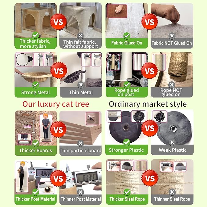 Cat Tree Tower for Indoor Cats, Adult Cat Tree House for Large Adult Cats with Steps, Scratching Post, 3 Cat Caves, Dangling Toys (Light Gray)