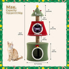 AQUILLA 39.8in Christmas Cat Tree Tower for Indoor Cats, Multi-Level Cat Condo with Sisal Scratching Posts, Cozy Hideaway & Top Perch, Red & Green Holiday Pet Play House for Kittens and Small Cats