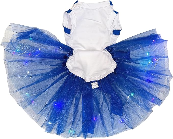 Petitebella USA Heart Puppy Dog Dress (White/Blue LED, Large)